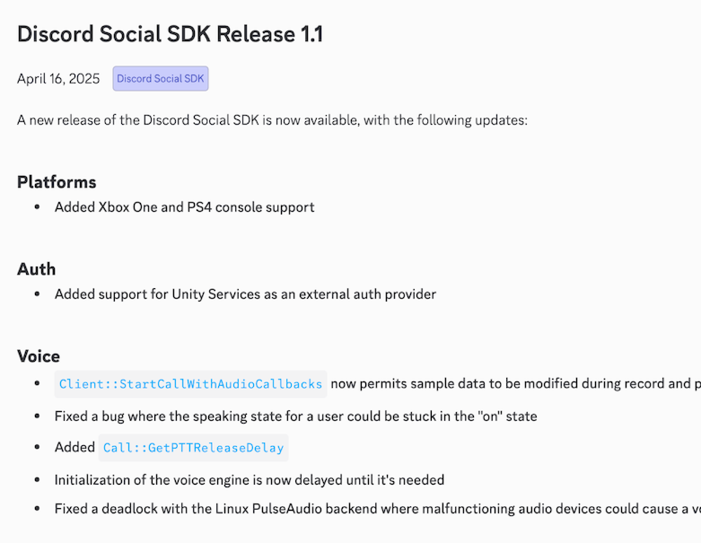 Discord Change Log example